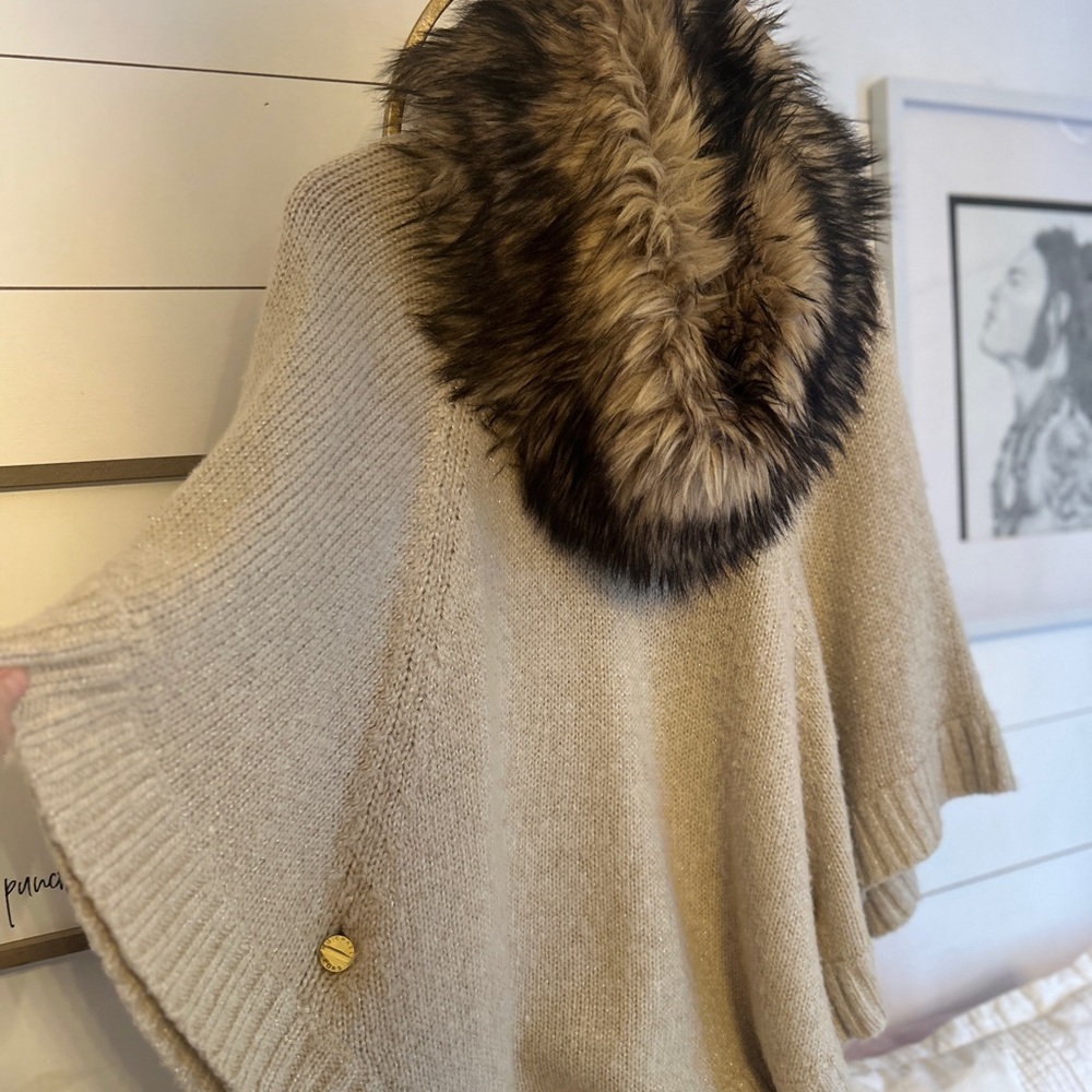 Michael Kors faux fur trim poncho